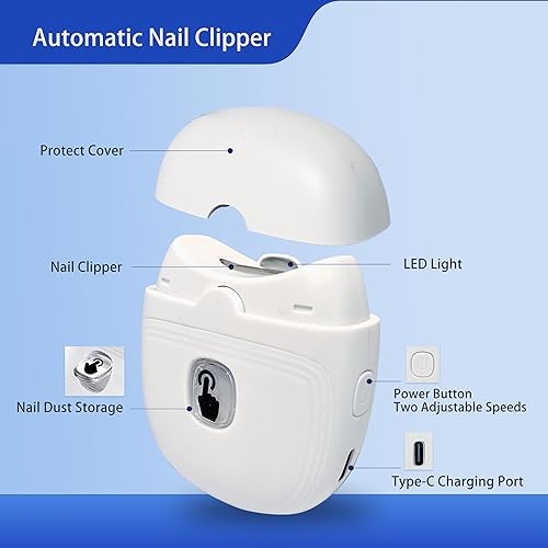 Miniatura 2 de Cortaúñas eléctrico, cortaúñas automático recargable por USB con almacenamiento de clips de uñas y luz LCD, recortador de uñas eléctrico seguro para
