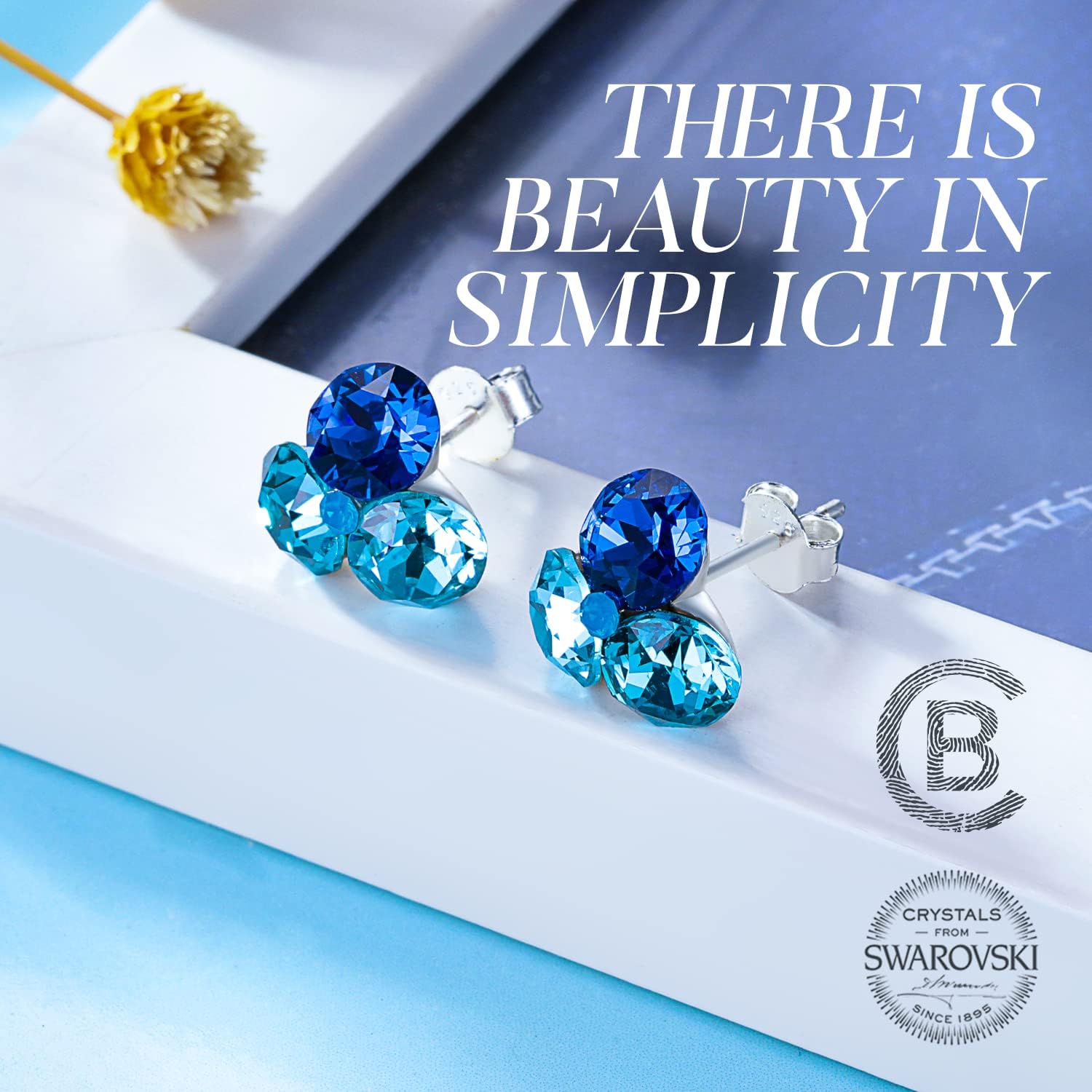 Chic Bijoux Birthstone Stud Earrings for Women – With 4 Austrian Crystals and 925 Sterling Silver – Gift for Mom, Pink/Blue/Purple/Green/Clear