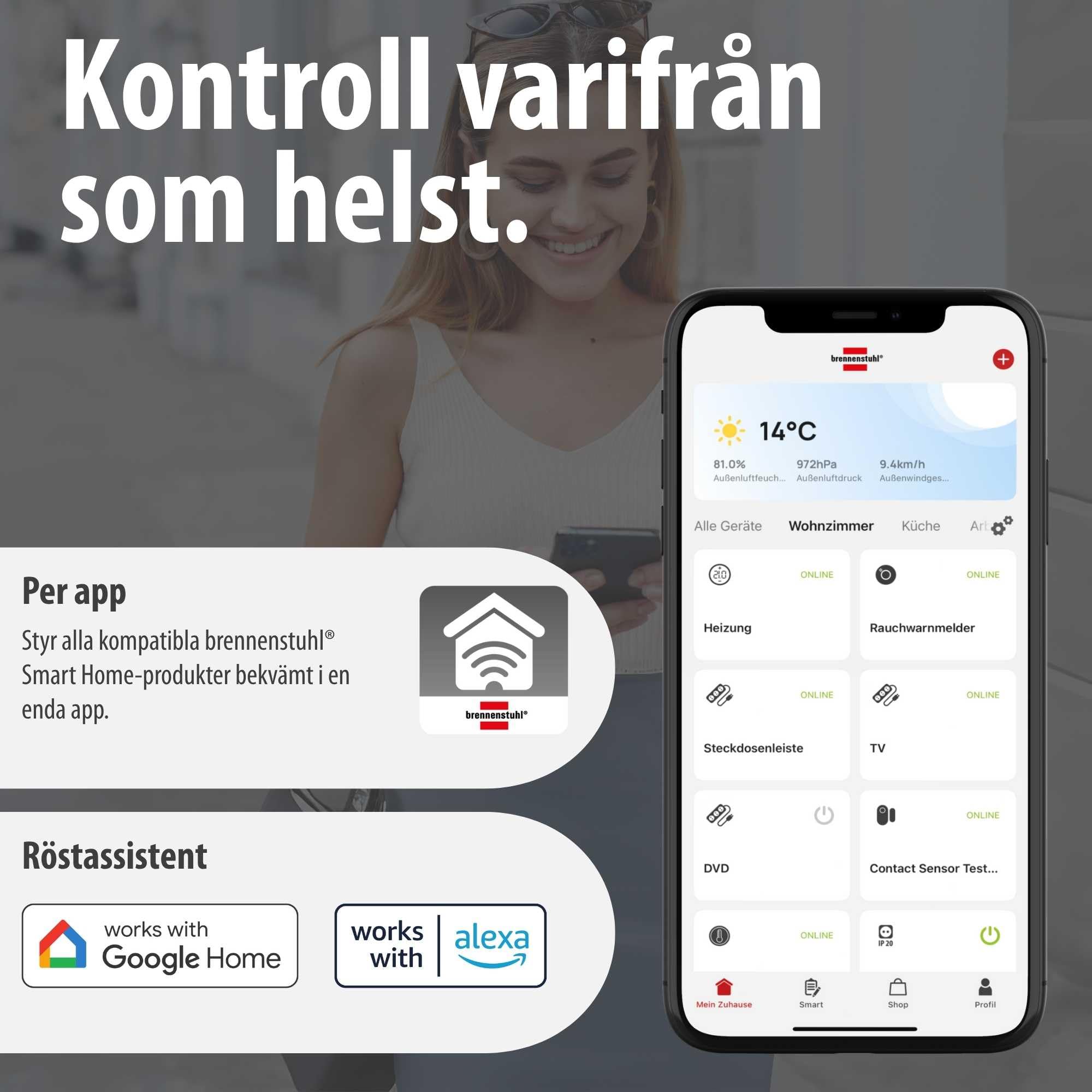 Brennenstuhl Connect WiFi Faretto LED doppio WFD 3051 P con rilevatore di movimento (36 W, 4300 lm, IP54, varie funzioni di luce regolabili tramite app, faretto da esterno per montaggio a parete)