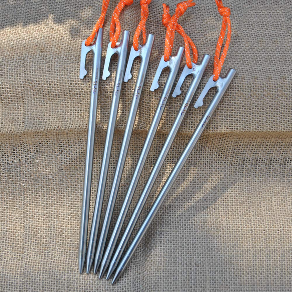 TiTo Titanium Piquetas para Tienda Robusto y Ultraligero Clavijas de Campaña Aire Libre con Mangos Piquetas Reflectante Pull Cuerdas para Camping Playa Lugares al Aire Libre y Arena(7 * 200 * 6pcs)