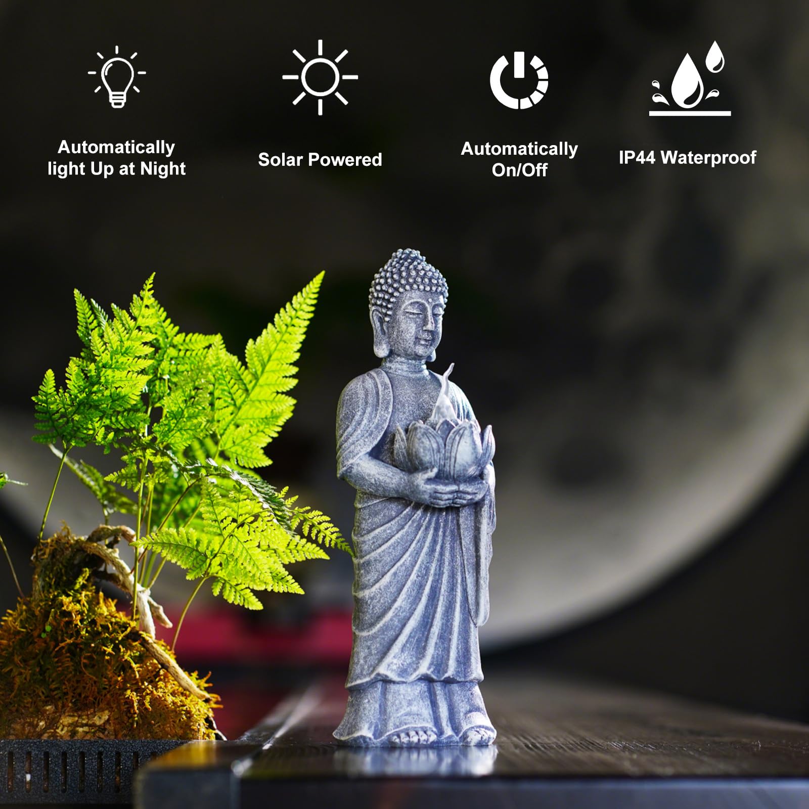 Yeomoo Statuetta di Buddha solare con podio di loto, decorazione a LED, 28 cm, resistente alle intemperie, per giardino, terrazza e soggiorno, regalo per donne, mamma e uomini (meditazione, yoga, feng