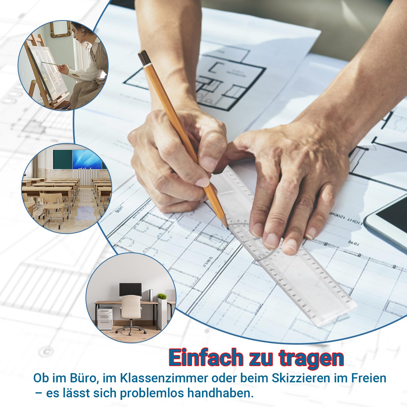 A3 Zeichenbrett, Geo-Board gz Platte, Multifunktionaler Zeichenplatte Din A3 Zeichenschiene mit Winkelmesser Papiersuchgerät Lineal Stützfuß für das Professionell Office Arbeiten Studenten (A3)