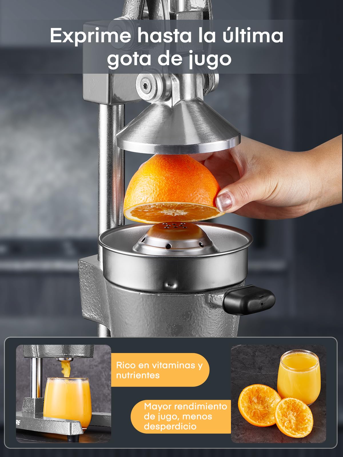 FOHERE Exprimidor Manual de Palanca de Hierro Fundido, Exprimidor de Limones, Naranjas y Granadas Profesional con Vaso de Acero Inoxidable de 400ml, Fácil de Limpiar