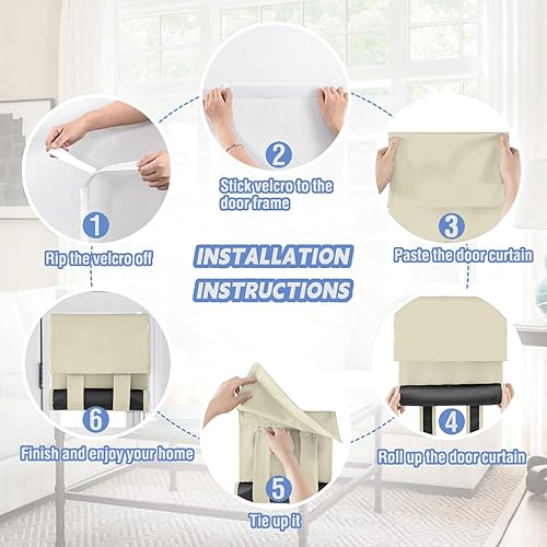 Miniatura 10 de Mecodeco Cortinas opacas para puerta, elegantes cortinas de puerta francesa para privacidad, paneles de puerta fáciles de instalar, cortinas de