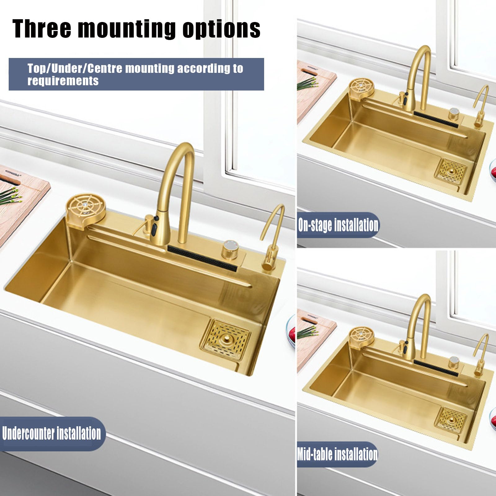 Lavello Cucina Singolo A Cascata Con Rubinetto Estraibile - Acciaio Inox 304, Include Tagliere E Accessori - Foto 11