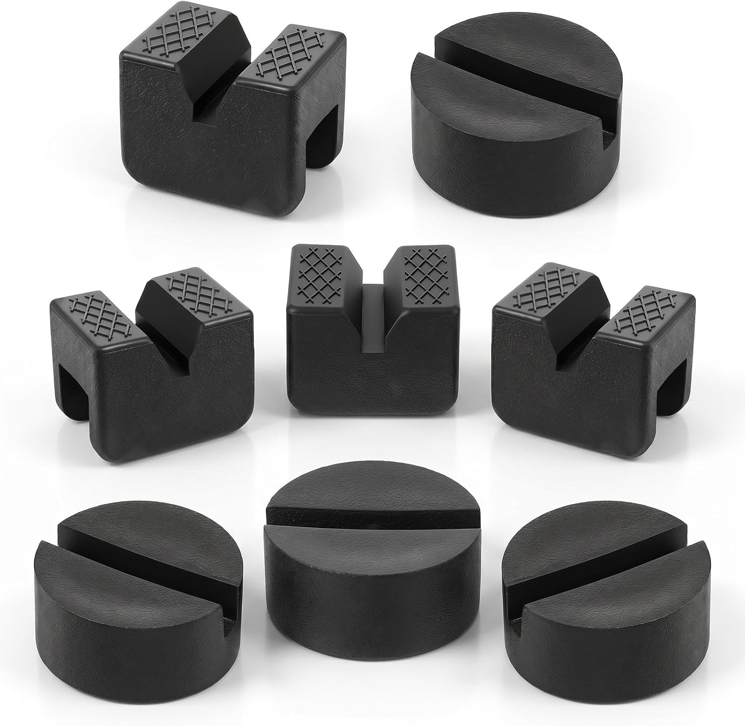 8 Pcs Universal Floor Jack Pad, 2 Types Jack Stand Pads Adapter | with Anti-Slip Design, Premium Rubber Slotted Frame Rail Pinch Welds Protector, Strong Jacks Stand Accessories for Cars
