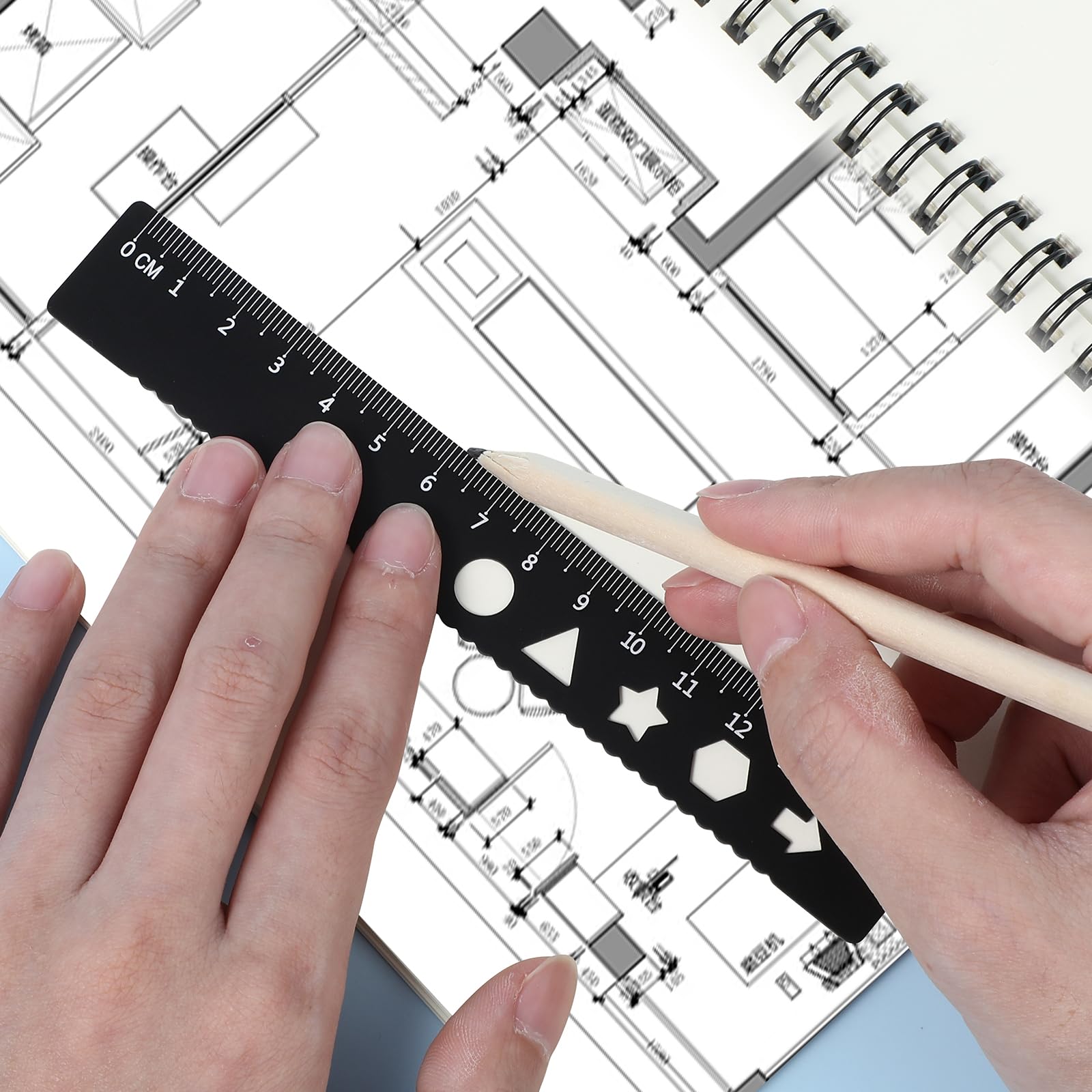 5 PCS Metal Geometry Set with Protractor and Triangle Rulers, 8 & 6 Inch Aluminum Alloy Math Drafting Ruler Straight Measuring Tool for School and Office, Metric and Imperial Black - Image 5
