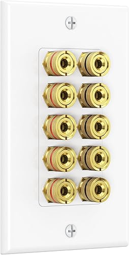 Miniatura 12 de Cable Matters Paquete de 2 placas de pared de alambre para altavoces, placa de pared de altavoz chapada en oro con enchufe tipo plátano para 2