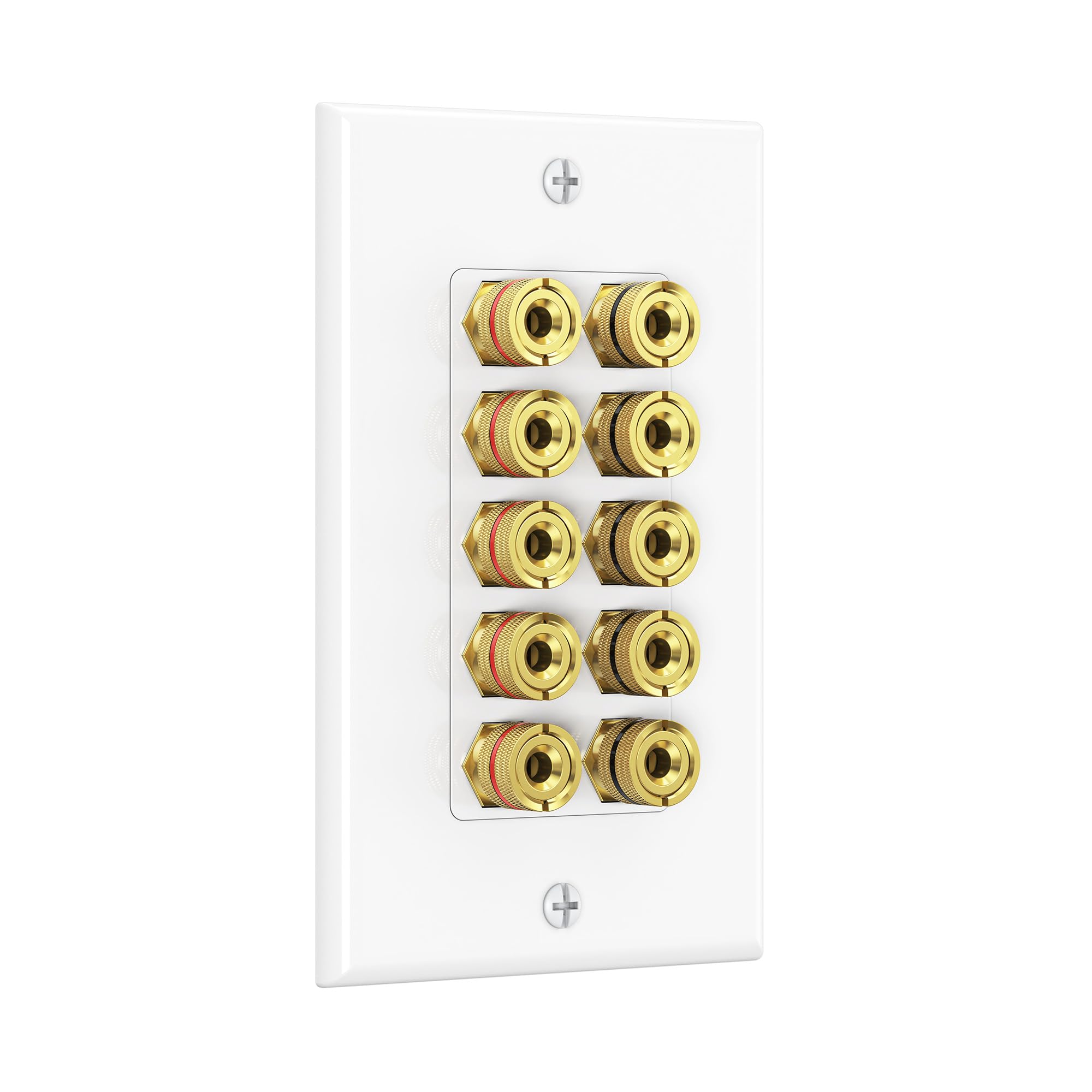 Cable Matters Speaker Wire Wall Plate, Gold Plated Speaker Wall Plate with Banana Plug Binding Post for 5 Speakers, White