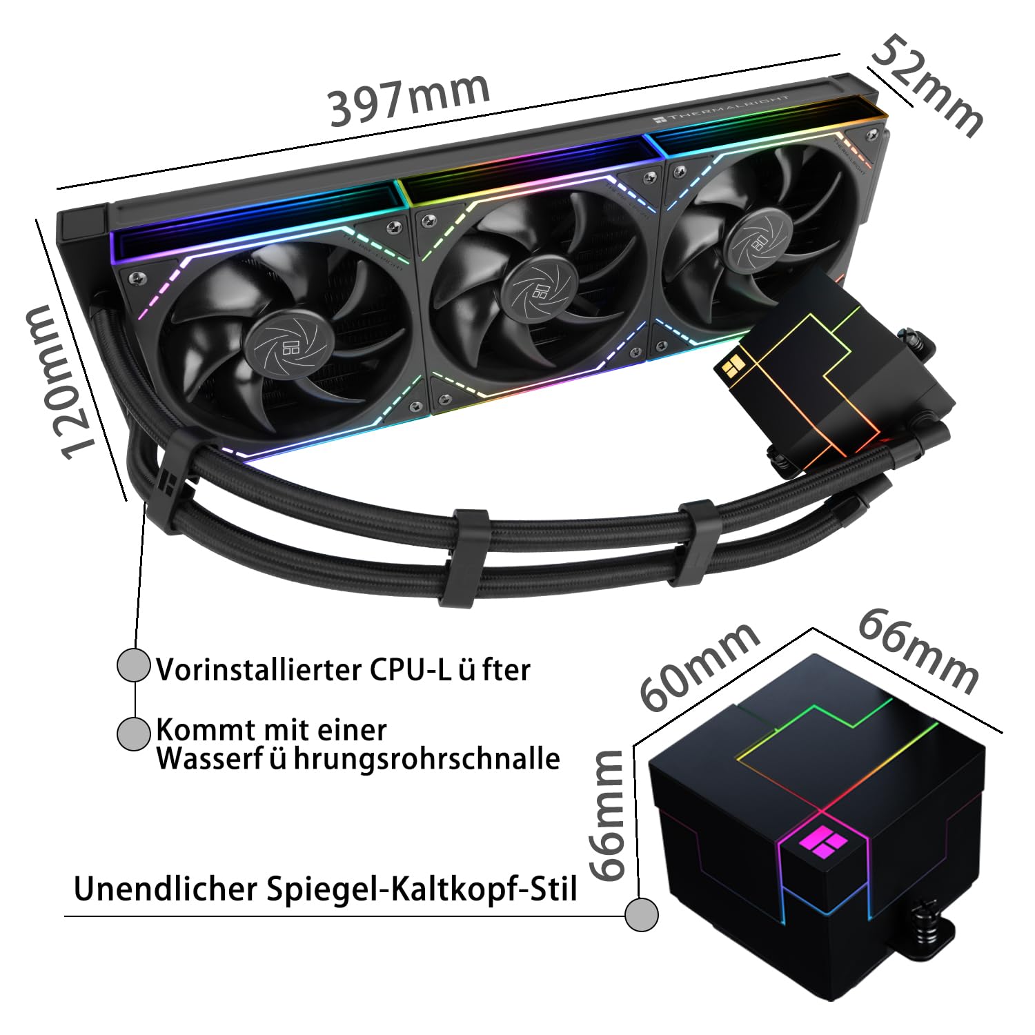 TR-Thermalright Core Matrix 360 ARGB Black V2 - Enfriador líquido para CPU, 360 mm, ventilador de conexión inalámbrica modular, 2000 rpm, para AM5, Intel LGA1851/1700/115x/1200