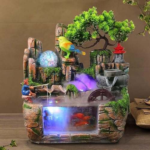 Miniatura 3 de Bacacoo Fuente de agua de mesa para interiores, decoración de cascada de rocalla, adorno de resina LED para el hogar, cascadas de resina de