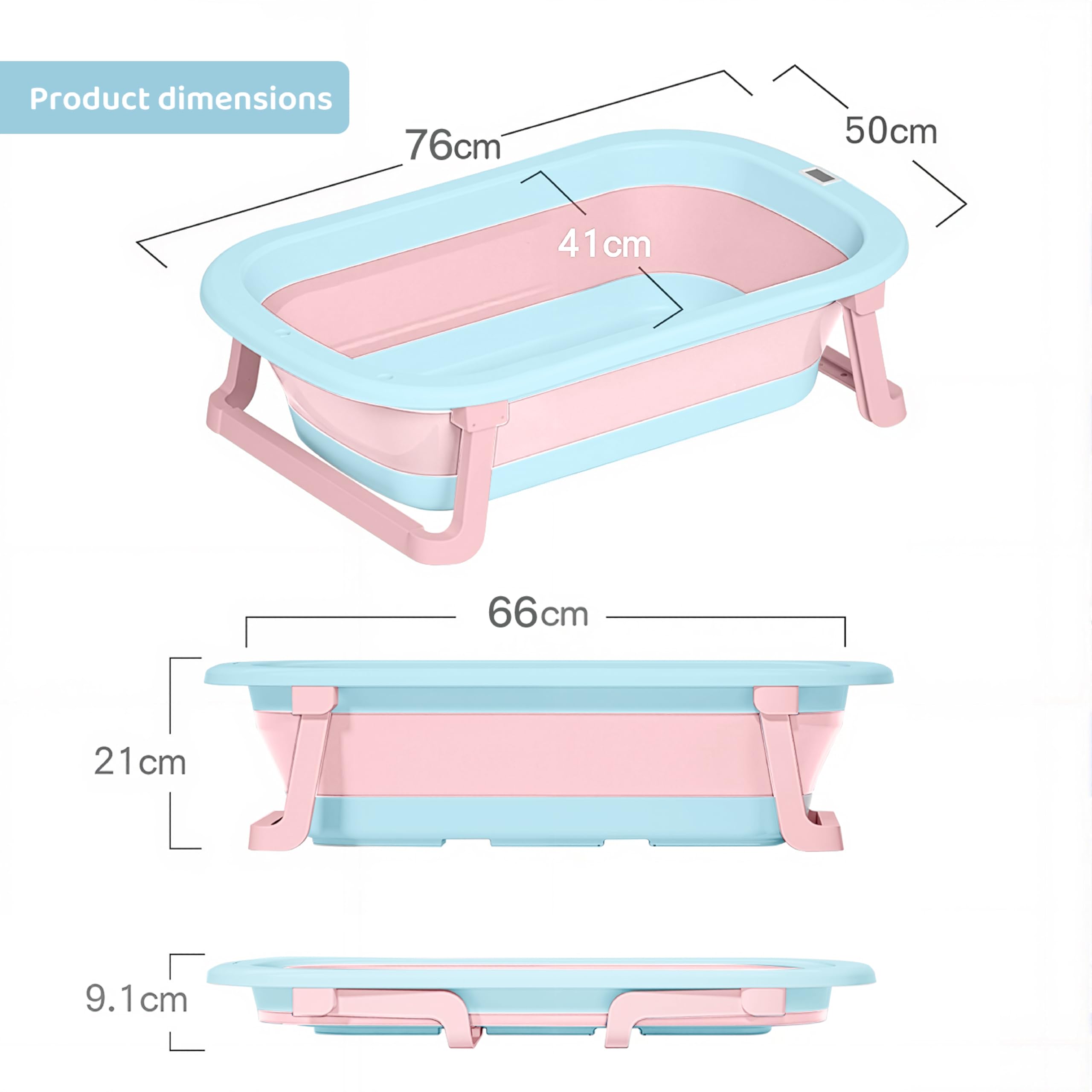 Cockatoo-Kids DripDrop Foldable Baby Bath Tub with Thermistor, Pillow & Soap Box – Portable Newborn to 6 Years Tub, Non-Toxic PP, Anti-Slip Base, 40kg Capacity – Travel & Home Use, Blue & Pink - Image 5 thumbnail