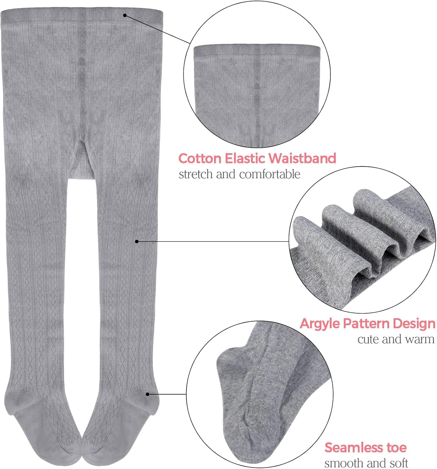 Ehdching 5 Pack Baby Toddler Girls Children Cable Knit Cotton Tights Leggings Stocking Pants - Image 2