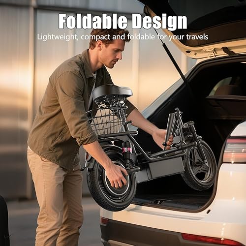 Miniatura 8 de Patinete eléctrico para adultos, motor de 500 W, 20-25 MPH y 20-30 millas de largo alcance, scooter eléctrico plegable de 14 pulgadas con asiento y