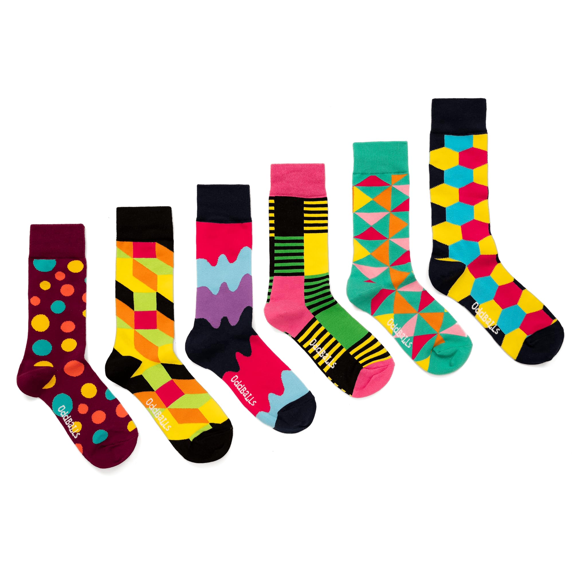OddBalls | Sock Multipack | 6 Pack | Mens & Womens | Colourful Cotton Socks | Work Socks | Elasticated Ankle | Random 6 Bundle | Size 7-10