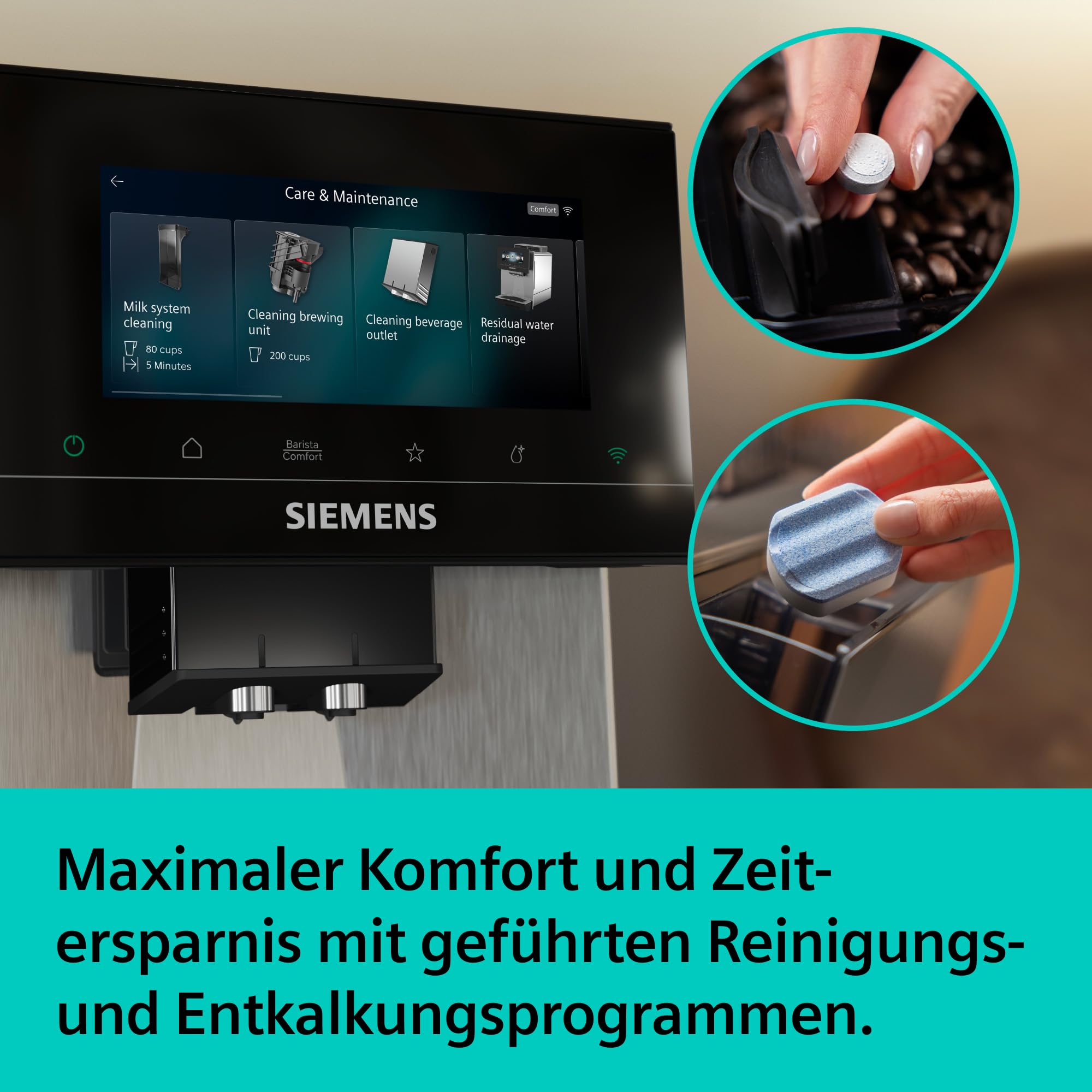 Siemens Kaffeevollautomat EQ900 iAroma, personalisierbare Einstellungen, präzises Mahlwerk, großes, intuitives Full-Touch-Display, Silber, TQ923E03
