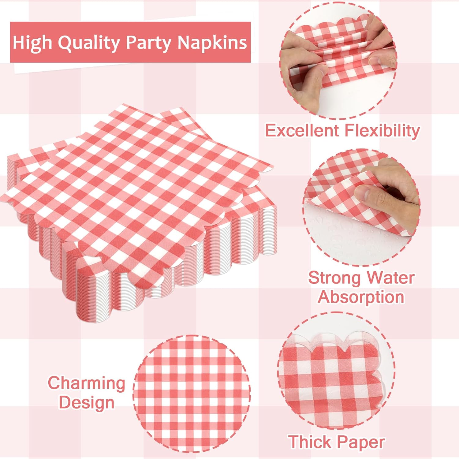 200 Pcs Red Plaid Tableware Set Red And White Checkered Birthday Party Supplies Disposable Plaid Paper Plates Napkins Dinnerware Set Girls Barbecue Picnic BBQ Birthday Decoration Serve 50 Guest