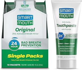 SmartMouth TSA Approved Travel Toothpaste & Oral Rinse - SmartMouth Original Activated Oral Rinse Packs & Travel Size Premium Toothpaste, 3.4 Ounce