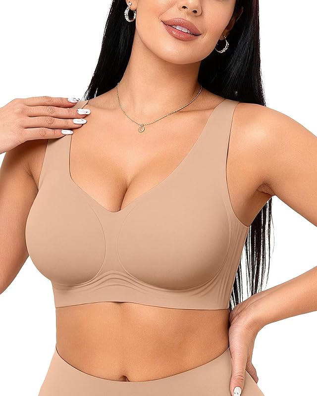 Vertvie Jelly Wireless Seamless Bras Supportive T-Shirt Bra | Full Coverage & Smoothing, Easy Pull-on for Older, Natural Lift & Support, No Underwire Bralette, Everyday, Sport & Plus Size