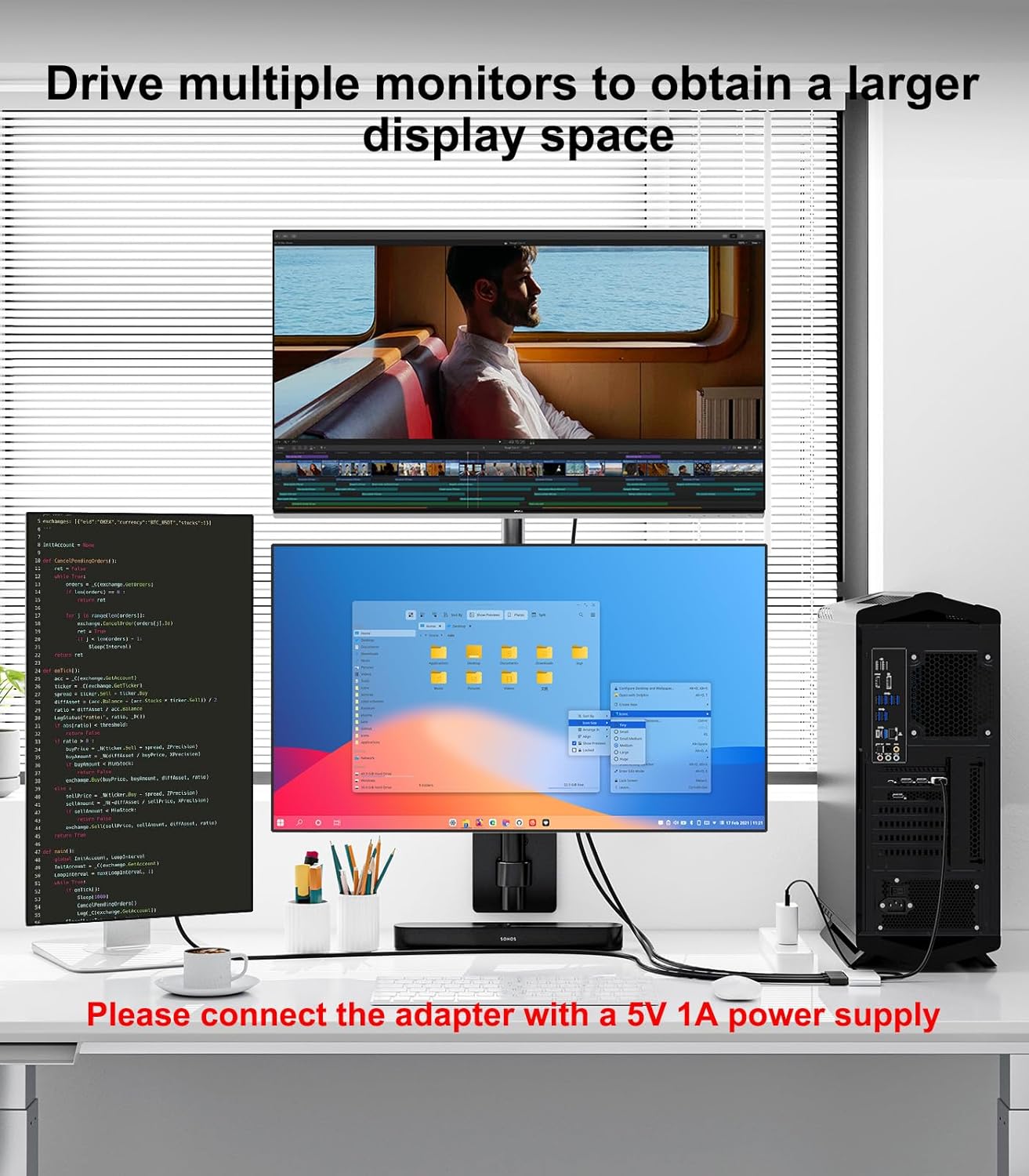 DisplayPort to Dual DisplayPort with HDMI Adapter 4K@60Hz, Extended Display 1 in 3 Out MST Hub for Multiple Monitors Compatible with PC,NVIDIA/AMD Graphics Card