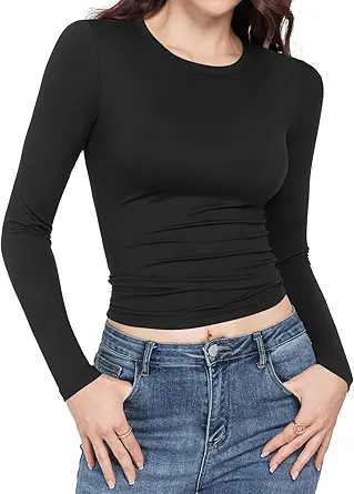 Long Sleeve Shirts for women-Underscrub Crew Neck Slim Fit Basic Tops for Teens Workout Going Out Y2K Fall Fashion 2025