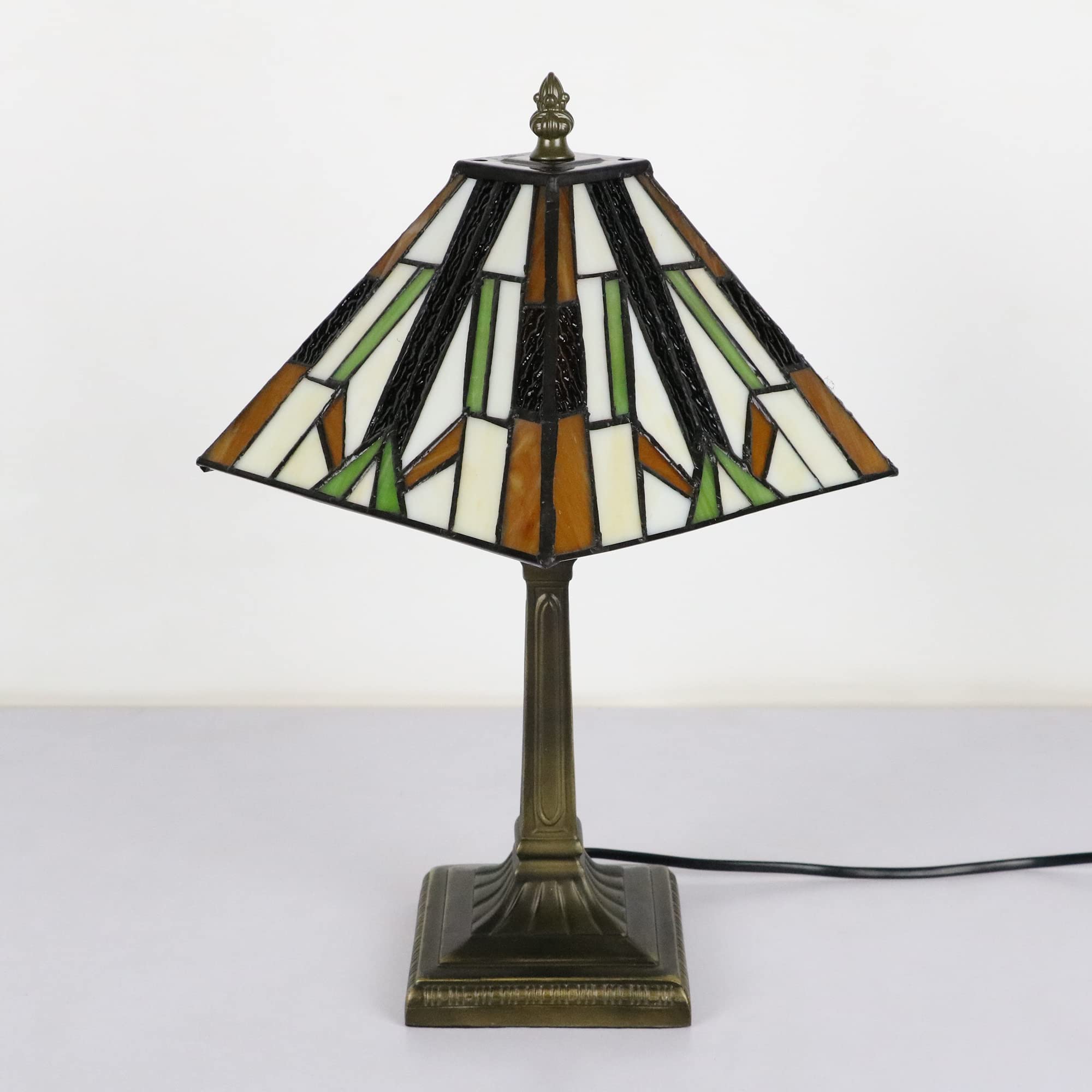 Tiffany Style Handcrafted Four Faces Retro Lampada Da Tavolo, A 8 Pollici In Vetro Colorato Luce notturna [Nessuna lampadina]
