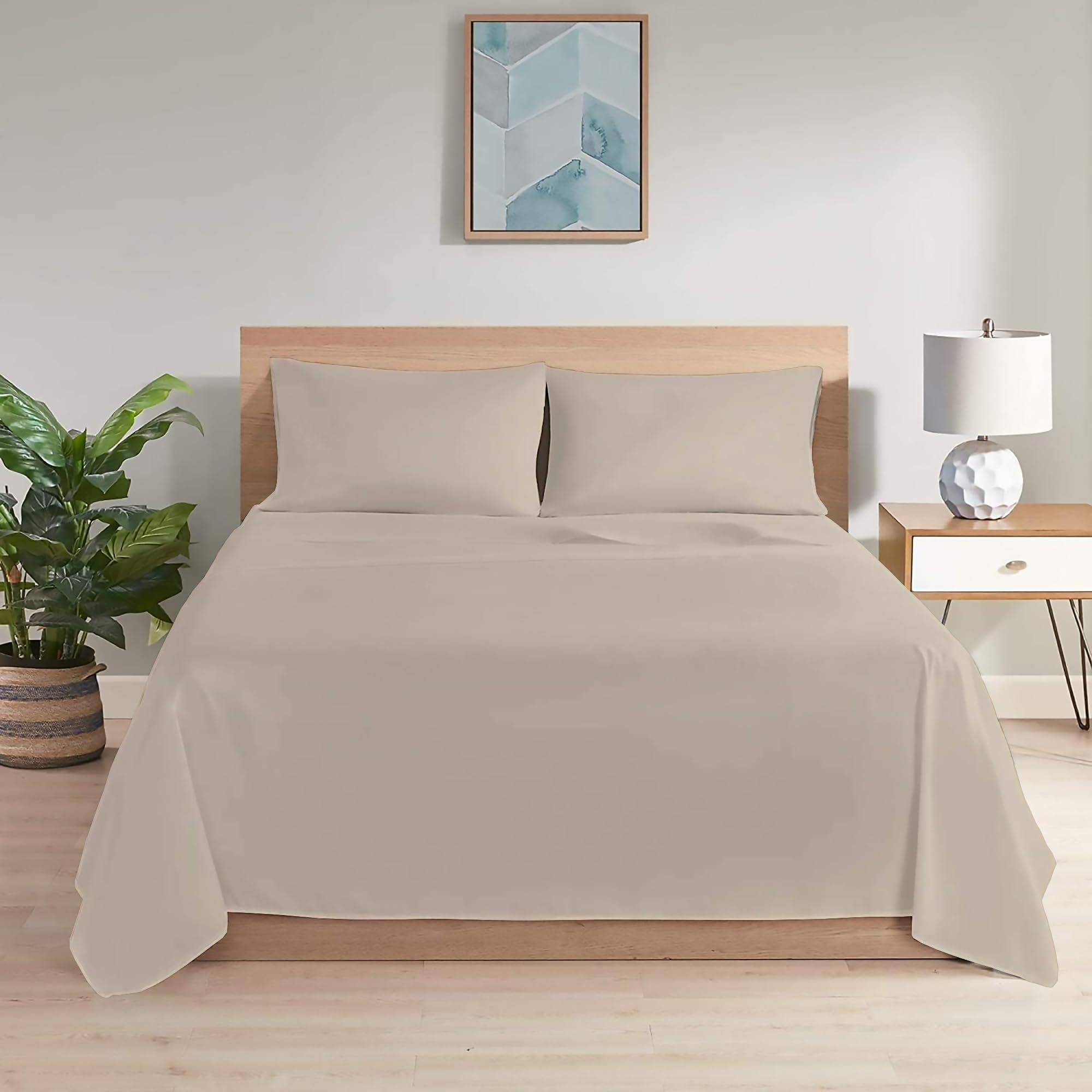 Ray Bedding Flat Sheet 100% Egyptian Cotton Bed Sheets Double 400 Thread Count Double Bed Sheet Soft, Breathable, Machine Washable Luxury Flat Sheets Double (Beige, King) — image 1