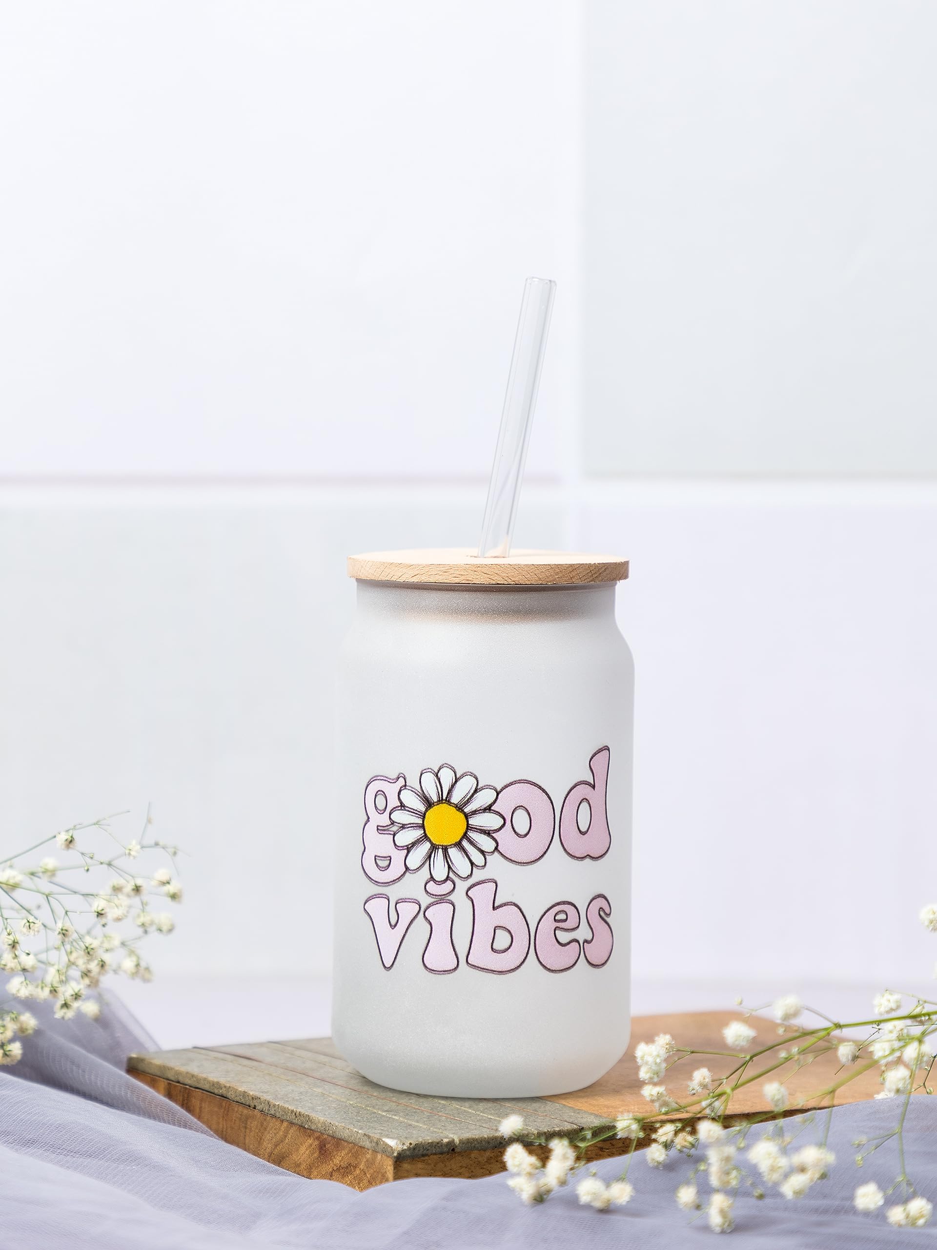1219 Avenue Frosted Can Shaped Tumbler for Coffee with Glass Straw and Lid 500ml Printed Frosted Can Glass | Frosted Can Glass Sipper with lid and Straw (Good Vibes) (B0BWJS6Q13) Amazon Price History, Amazon Price Tracker