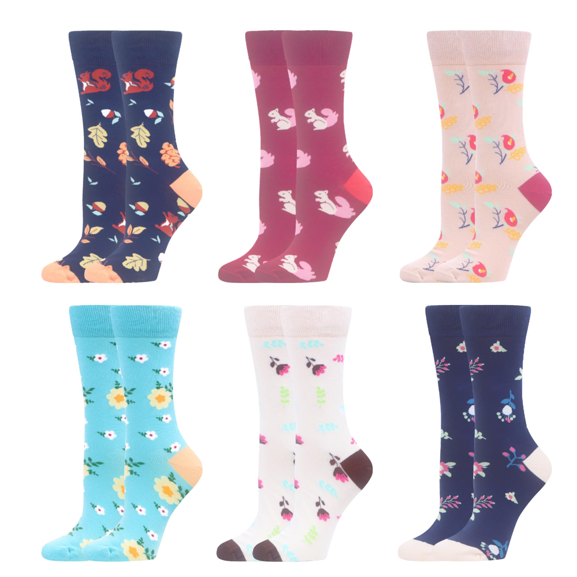 WeciBor 5-12 Paar Bunte Lustige Damen Socken aus Baumwolle, Bequeme Crew Socken mit witzigen Motiven für Alltag & Freizeit, Größe 35-38/39-42