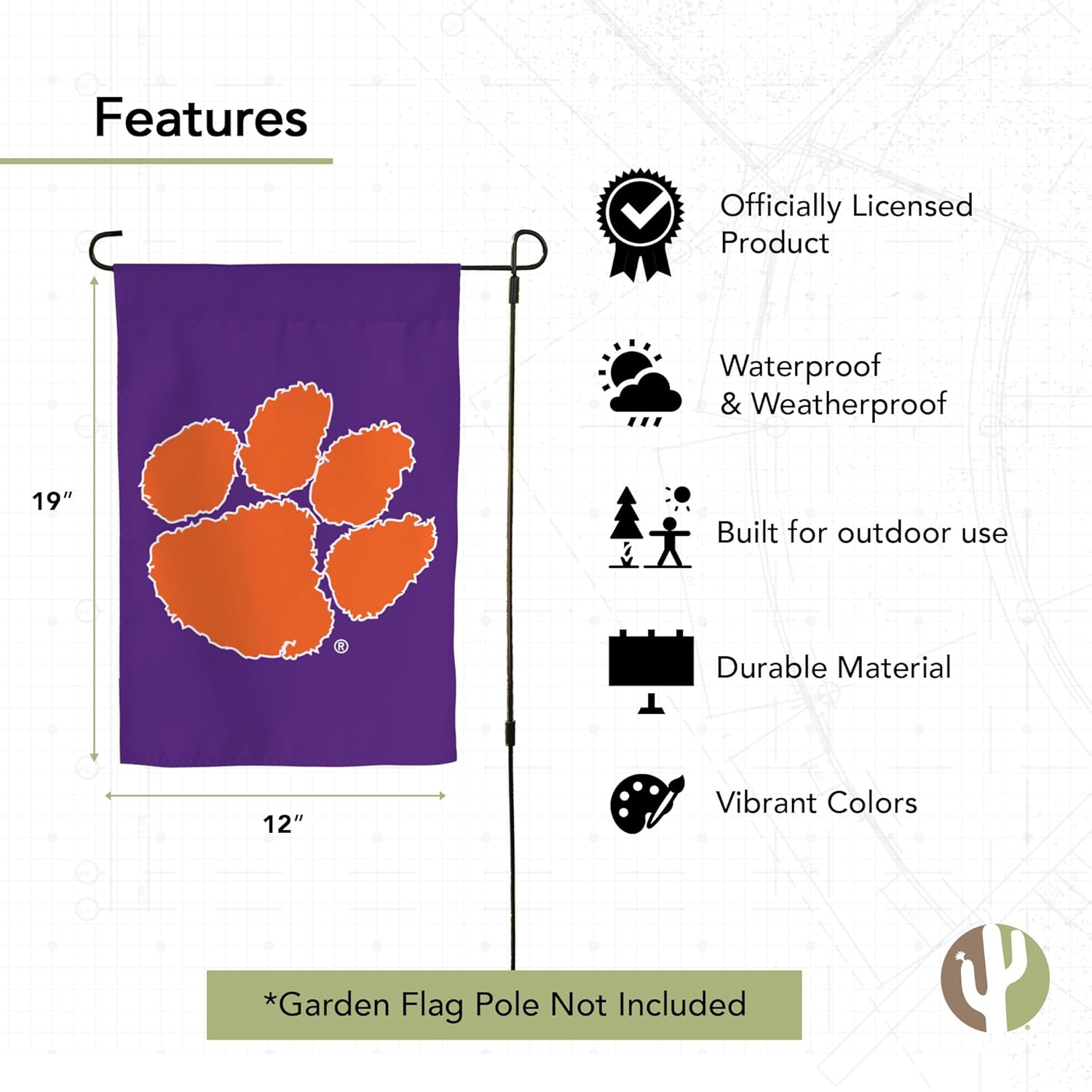 Desert Cactus Clemson University CU Garden Flag – 19 x 12 inch Clemson Tigers Banner, For Outdoor Display and Events (Design H) - Image 4