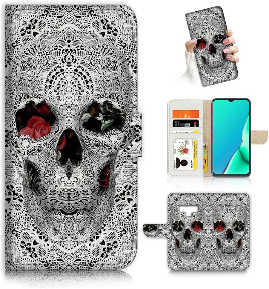 for Samsung Note 9, for Samsung Galaxy Note 9, Designed Flip Wallet Phone Case Cover, A24323 Sugar Skull 24323