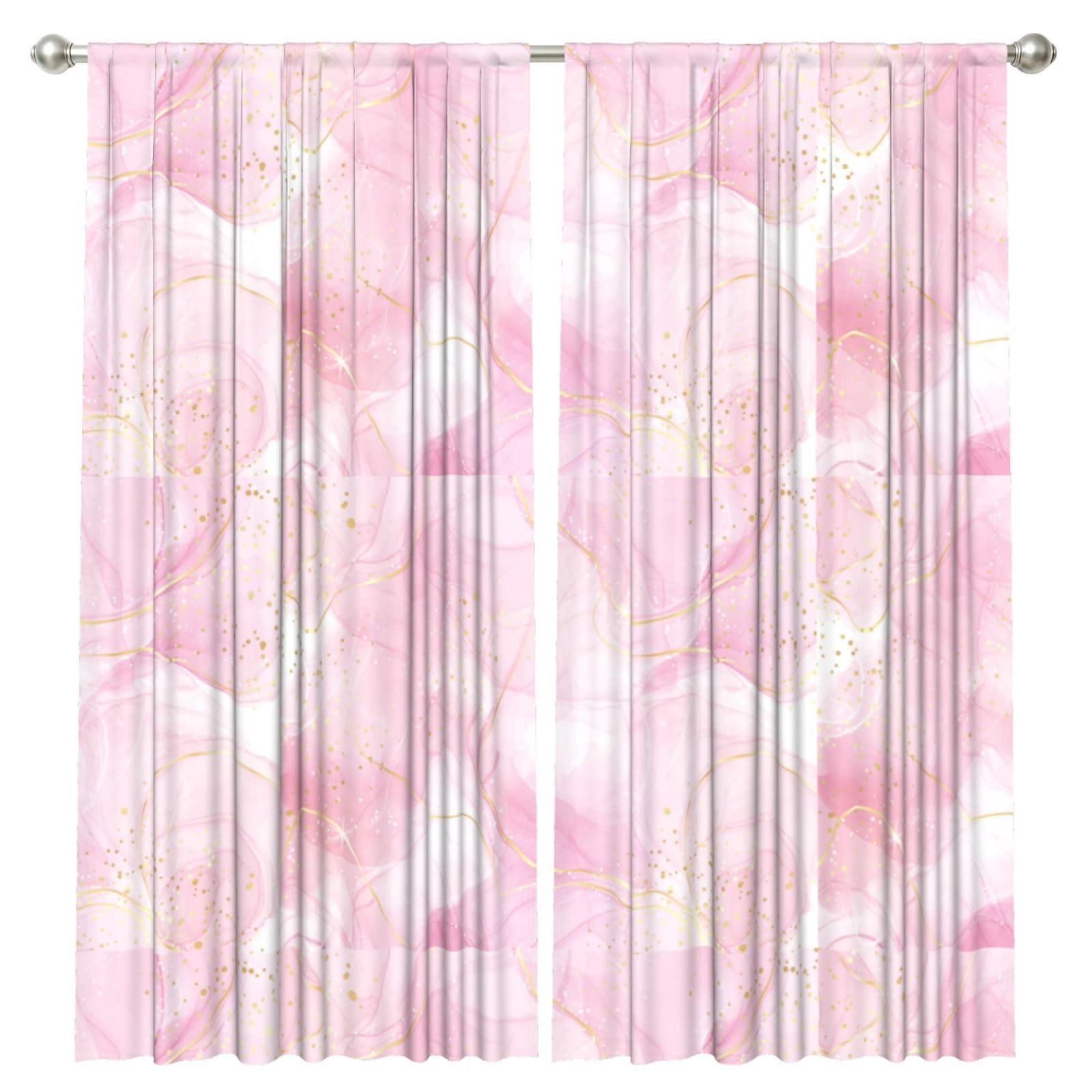 InOmak Pastel Rpse Pink Marble, 2 Panels Window Curtains 52 x 84 Inch Blackout Curtains for Living Room Bedroom