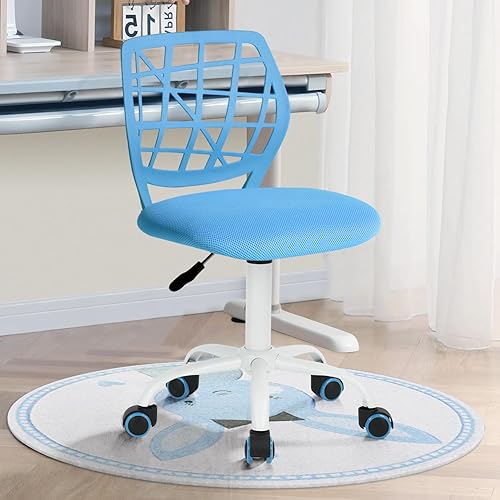 Miniatura 7 de FurnitureR Silla de escritorio para niños, silla de oficina pequeña sin brazos, silla giratoria ajustable con cojín suave para estudio, niños,
