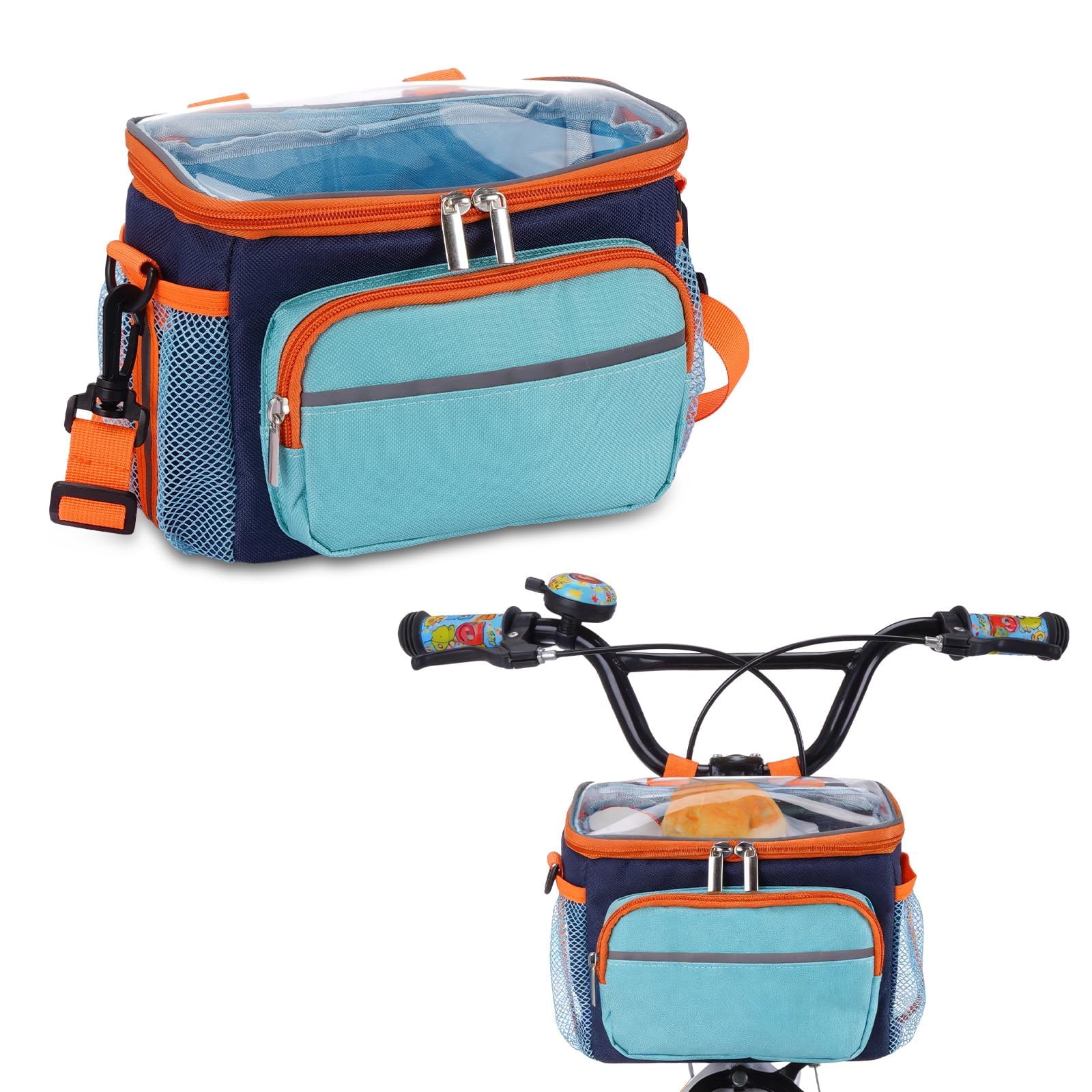 YEENAIV Bike Basket scooter basket, Detachable Bike Handlebar Basket Suitable for small bicycles, Cute Small Fabric Bicycle Basket for Festival (BLUE)