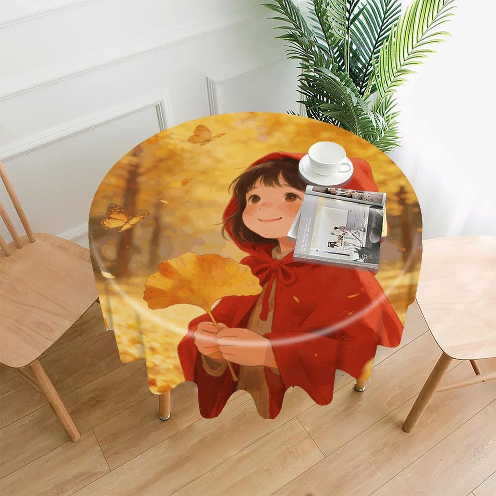 LDGSUPH Red-Clothed Little Guest Round Tablecloth Cover Washable Luxurious Fabric Table Cover Decor Wrinkle Free Fashion Round Table Cloth for Home Dining Kitchen Party 60 in