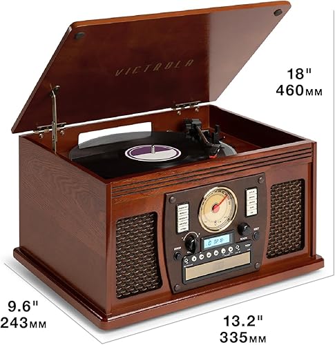 Miniatura 9 de Victrola Navigator 8 en 1 Reproductor clásico de discos Bluetooth con codificación USB y tocadiscos de 3 velocidades Individual