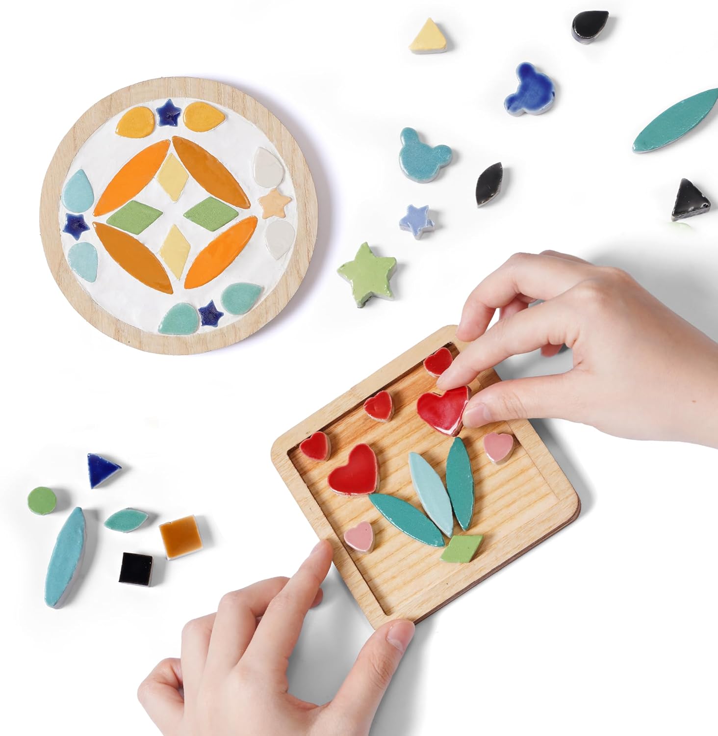 E2CTiles 2 Sets Ceramic Mosaic Coaster Craft Kits, DIY Mosaic Tile Coaster Kit, Complete Mosaic Art Kit for Adults & Beginners, Gift Idea for Kids, Family Bonding or Date Night