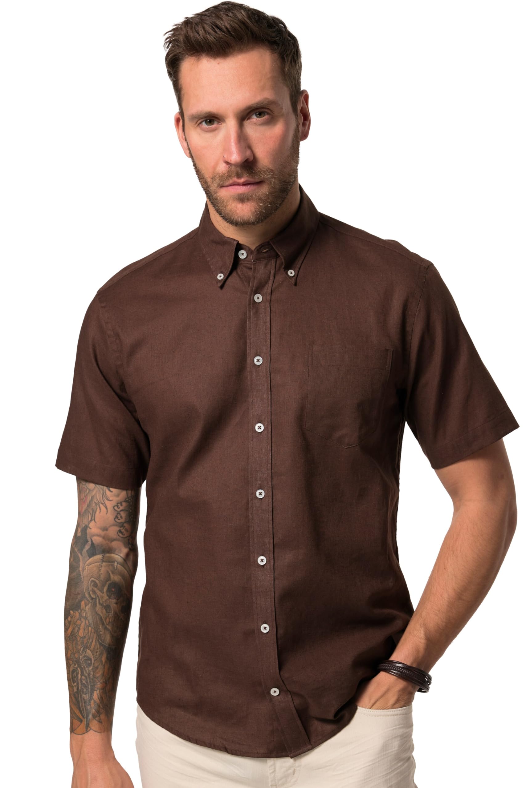 JP 1880 Herren Hemd, Halbarm, Leinenmix, Buttondown-Kragen, Modern Fit Hemd