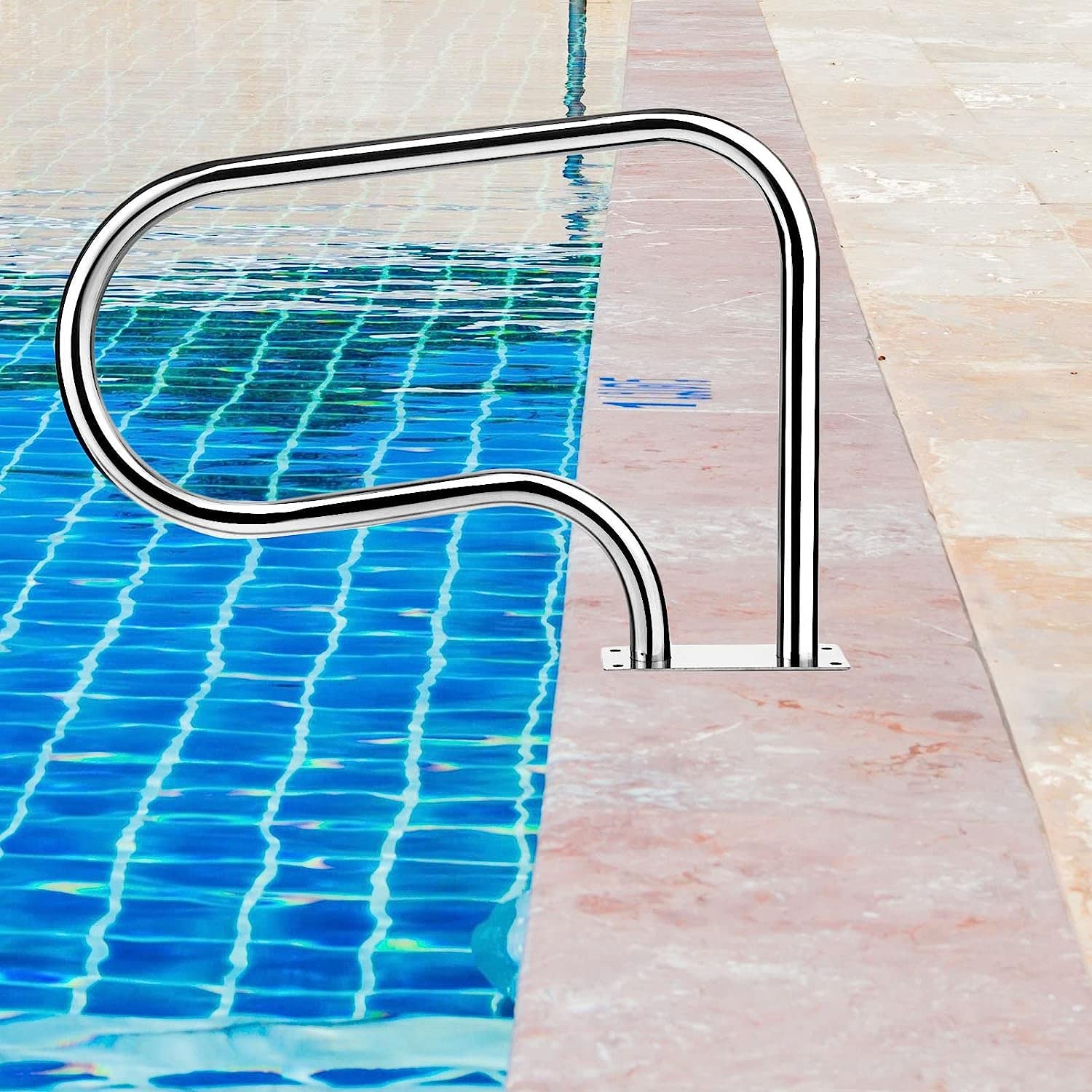 Rampe de Piscine en Acier Inoxydable, Rampe d'escalier pour Spa avec Base à Montage Rapide, rampes à 3 Coudes