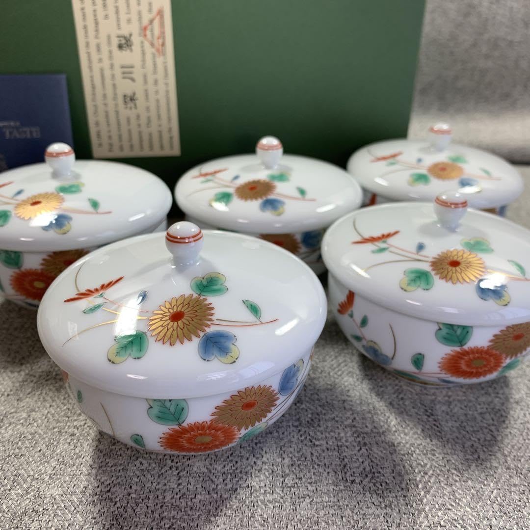 Amazon | 深川製磁 菊小鳥 春型汲出揃 花 鳥 蓋付湯呑み ゴールド 深川 