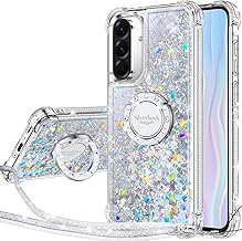 Silverback Case for Samsung Galaxy A56 5G with Strap, Girls' Glitter Mobile Phone Case with Ring, Silicone Liquid Clear Protective Case for Samsung A56 5G Case - Silver