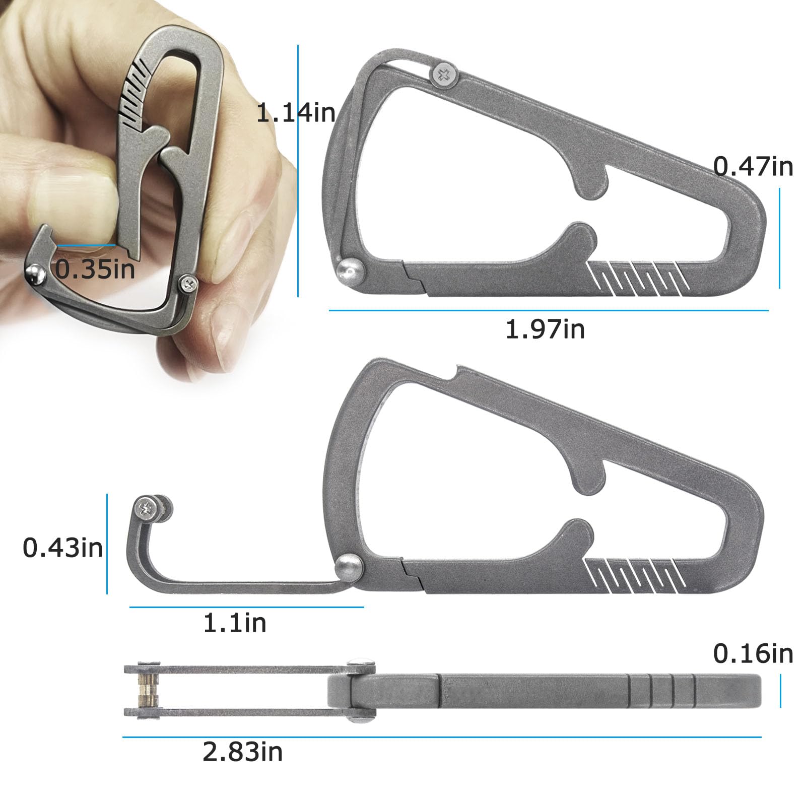 Titanium Carabiner Keychain Clip,Foldable Portable Cell Phone Stand Purse Hook for Table Multifunctional Key Holders Utility Small Snap Ring Folding Key Ring Organiser