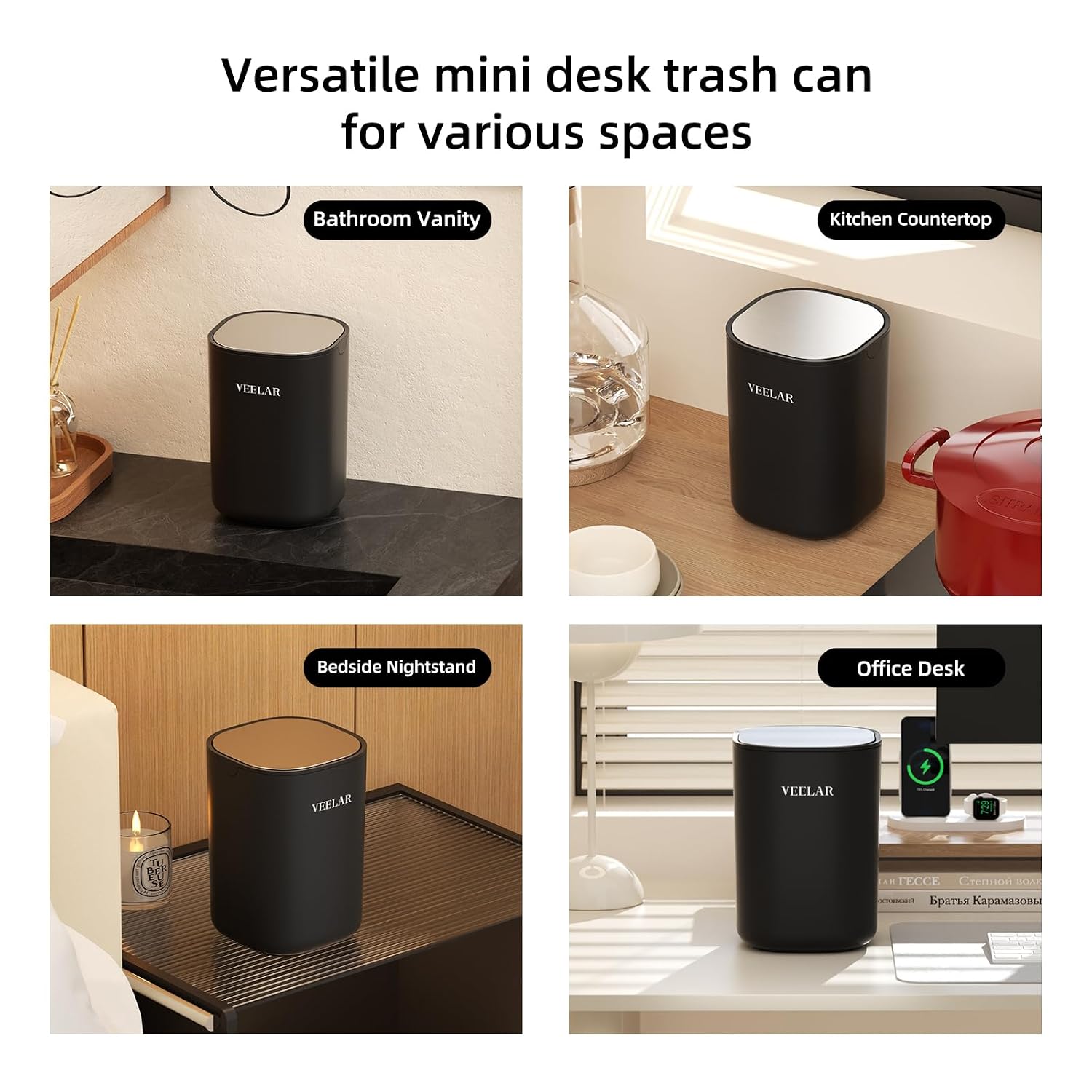 0.7 Gallon Desktop Trash Can Mini Trash Can for Desk with Swing Lid, Black