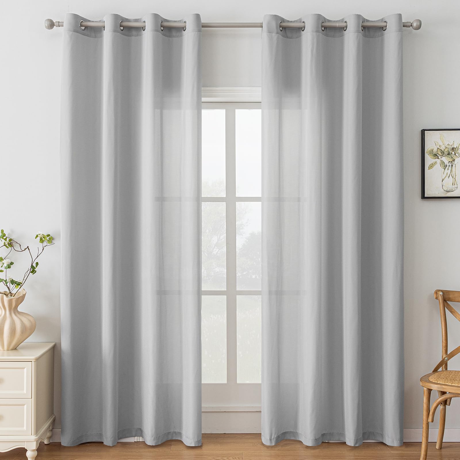 Ystyle Cortinas Salon Modernas 2 Piezas, Visillos Dormitorio Cortinas Translucidas Cortina Ventana, Cortinas con Ojales De Comedor Habitacion, Voile Sala For Living Room, 140x145cm, Gris