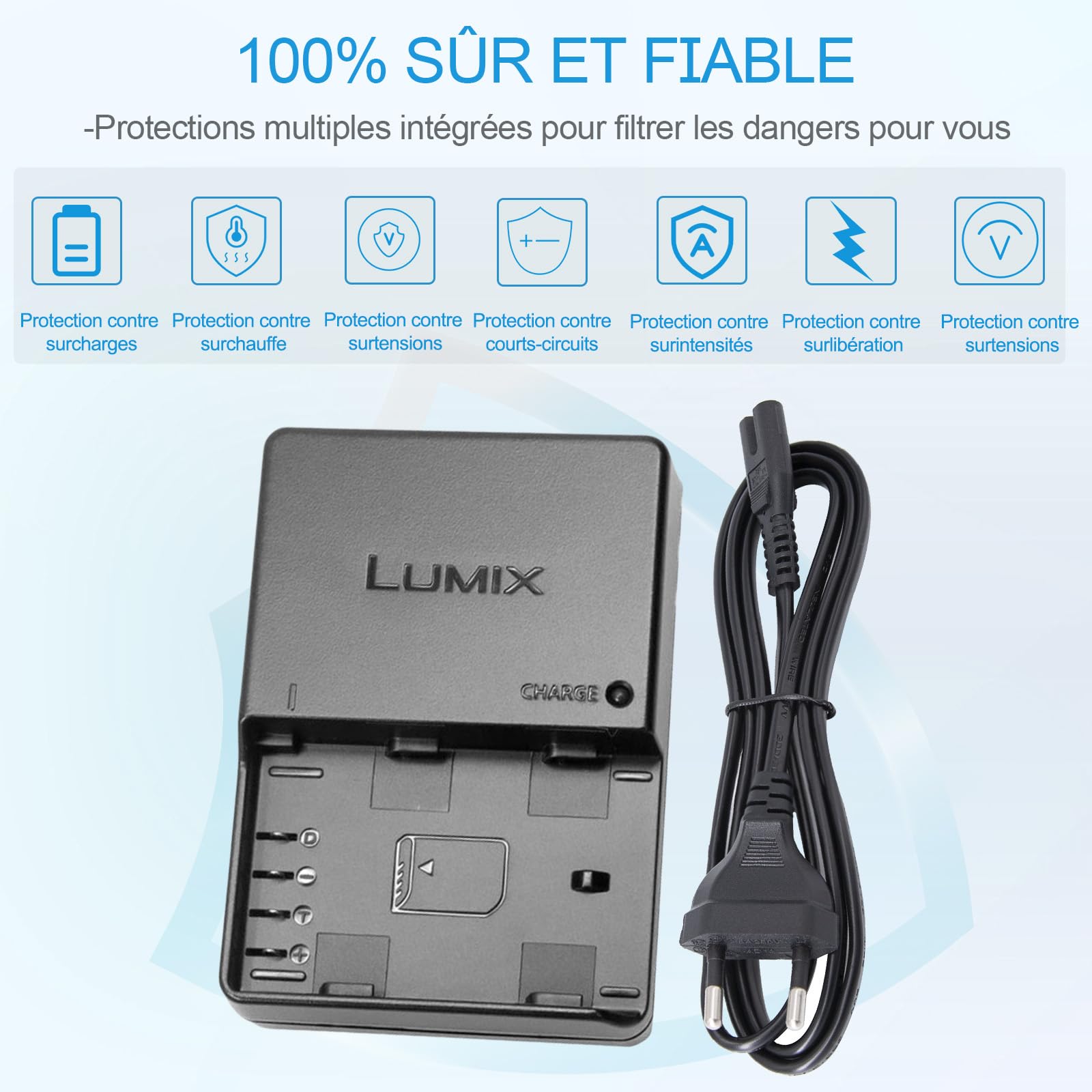 DMW-BCT10 DMW-BLF19 DMW-BLF19E DMW-BLF19PP Chargeur de Batterie Compatible avec Panasonic Lumix DC-G9, DC-GH5, DMC-GH3, DMC-GH3K, DMC-GH4, DMC-GH4K Appareil Photo & 120cm AC Power Cord