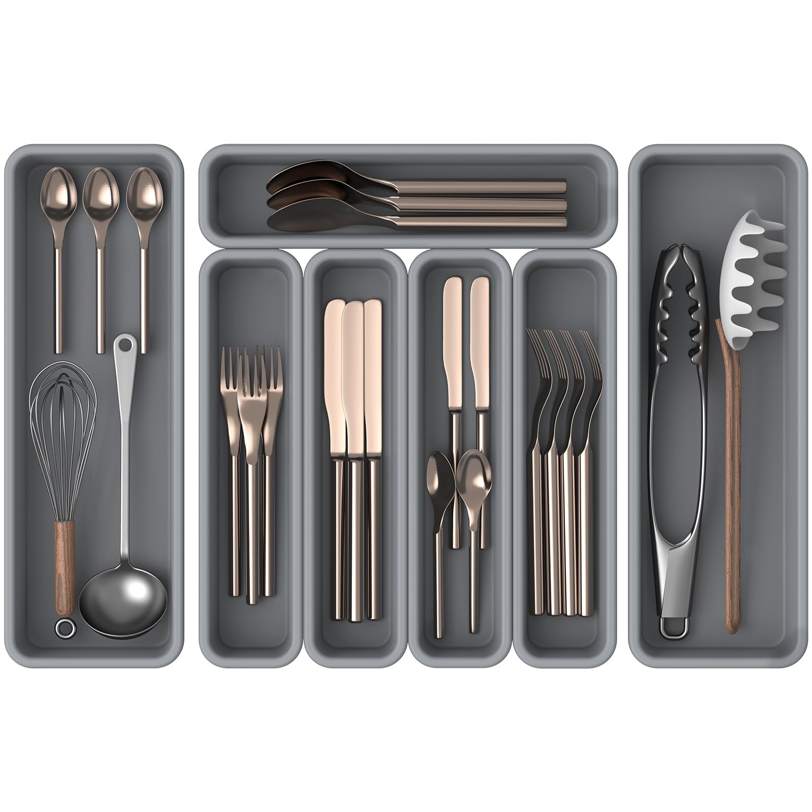 K Korkuan Grau Besteckkasten Für Schubladen, Diy Schubladen Organizer Küche, Silikon Cutlery Organizer,76Er-Pack, Feuchtigkeits Und Hitzebeständig Bis 200 °C, Rutschfest (Grau)