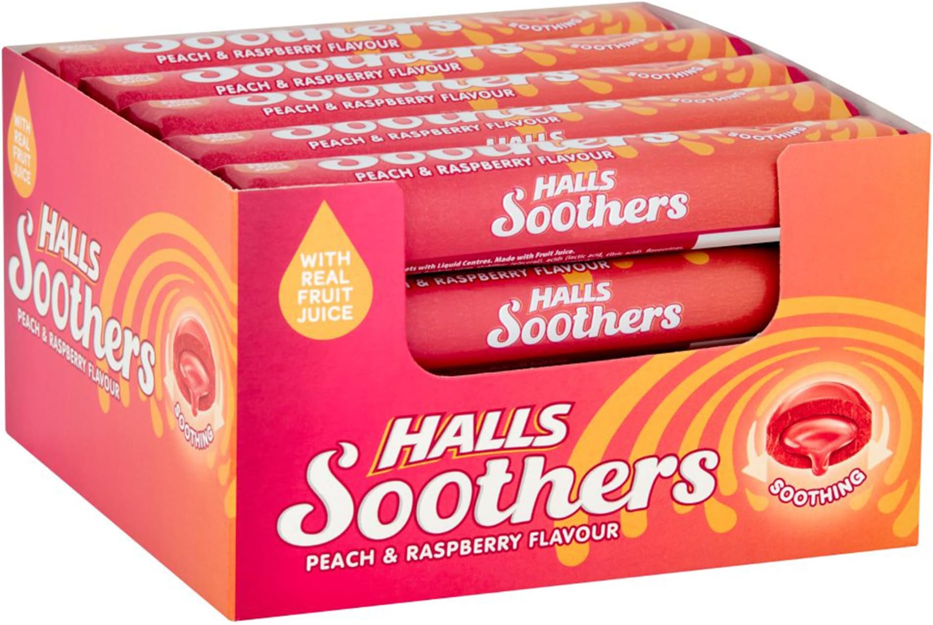 Halls Soothers Peach And Raspberry 45 g, Pack of 20