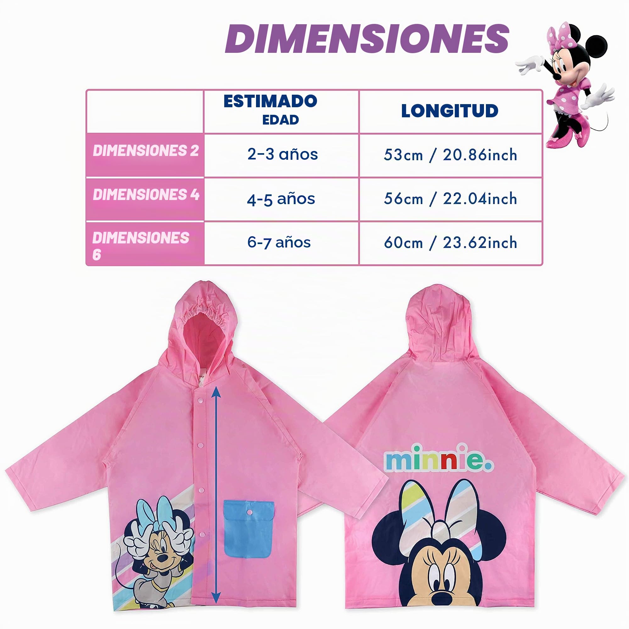 Paraguas Transparente Infantil y Chubasquero Pack Minnie Mouse – Paraguas Burbuja, Niña Impermeable con Capucha | para Vuelta al Cole