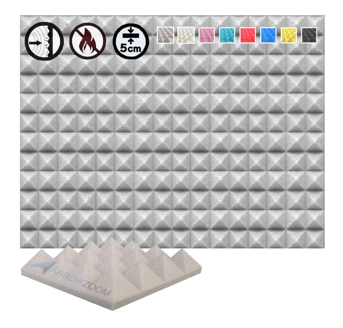 Acoustic Foam Panels 24 Pack Pyramid Sound Absorbing Foam Tiles 25x25x5cm, High Density Studio Acoustic Panels for Echo Reduction, Recording, Gaming, Home Office Wall Treatment , 1034 Black — view 36