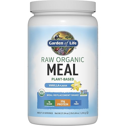 Garden of Life Meal Replacement Shakes, Raw Organic, Vanilla Protein Powder with Plant Based Pea Protein, Sprouts, Greens, Probiotics, Dairy Free 28 Servings